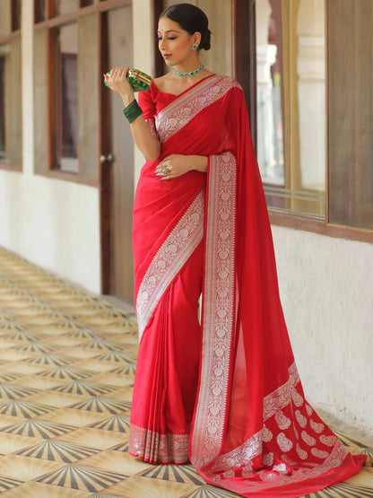 Red Pure Soft Semi Silk Saree With Attractive Blouse Piece