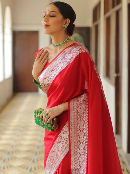 Red Pure Soft Semi Silk Saree With Attractive Blouse Piece