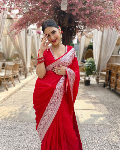 Red Combination Pure Soft Semi Silk Saree With Attractive Blouse Piece (Copy)