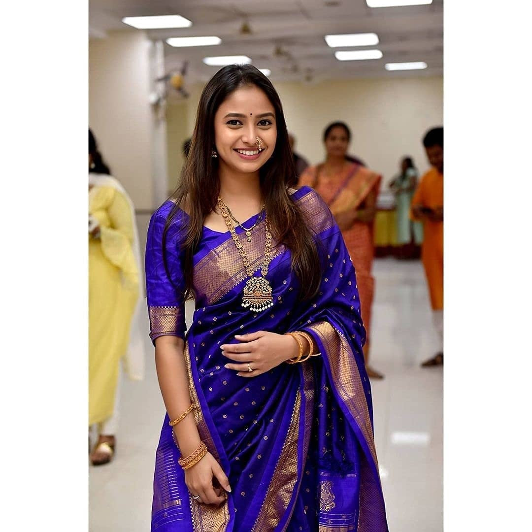 Royal Blue Banarasi Pure Soft Semi Silk Saree With Unstiched Attractive Blouse Piece