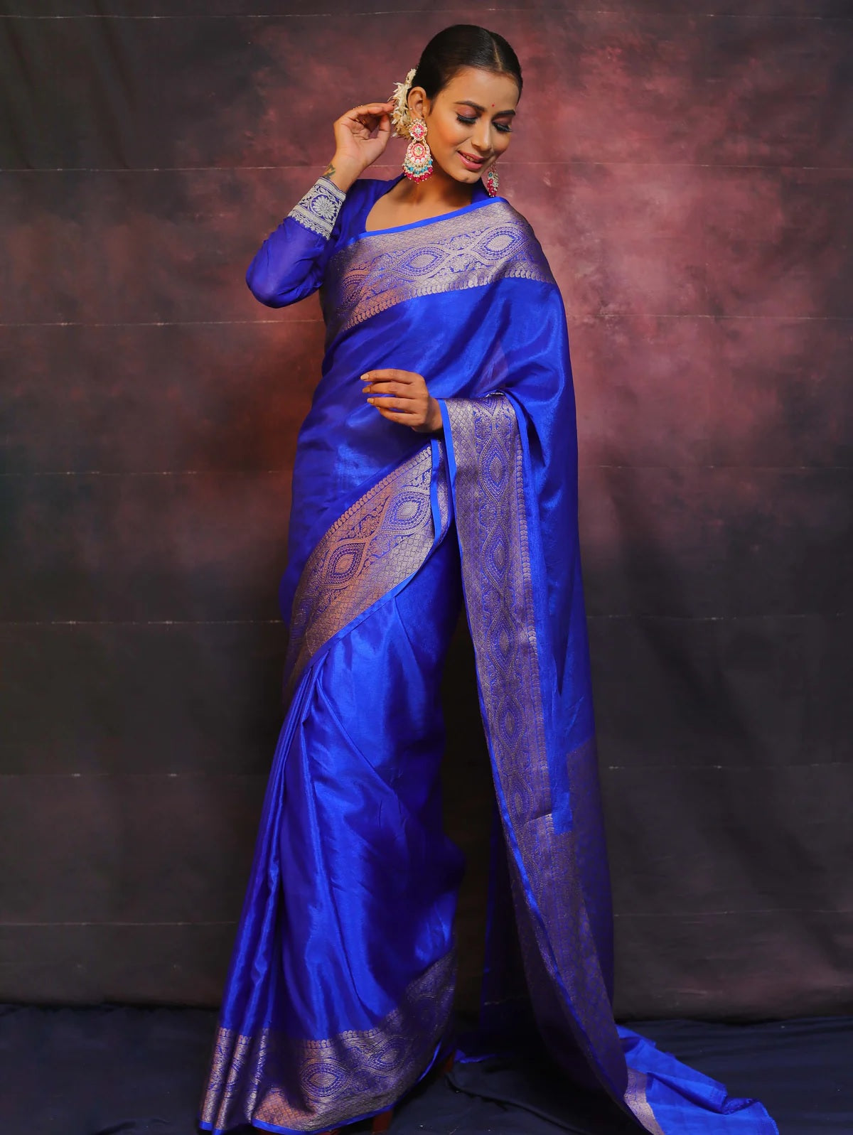 Royal Blue Banarasi Pure Soft Semi Silk Saree With Unstiched Attractive Blouse Piece