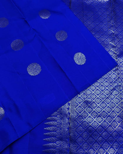 Royal Blue Banarasi Pure Soft Semi Silk Saree With Unstiched Attractive Blouse Piece