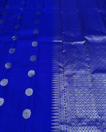 Royal Blue Banarasi Pure Soft Semi Silk Saree With Unstiched Attractive Blouse Piece