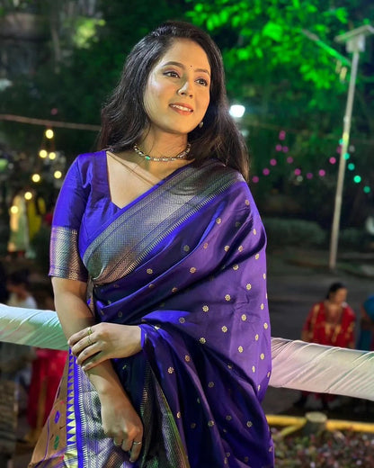 Royal Blue Pure Soft Silk Saree With Engrossing Blouse Piece