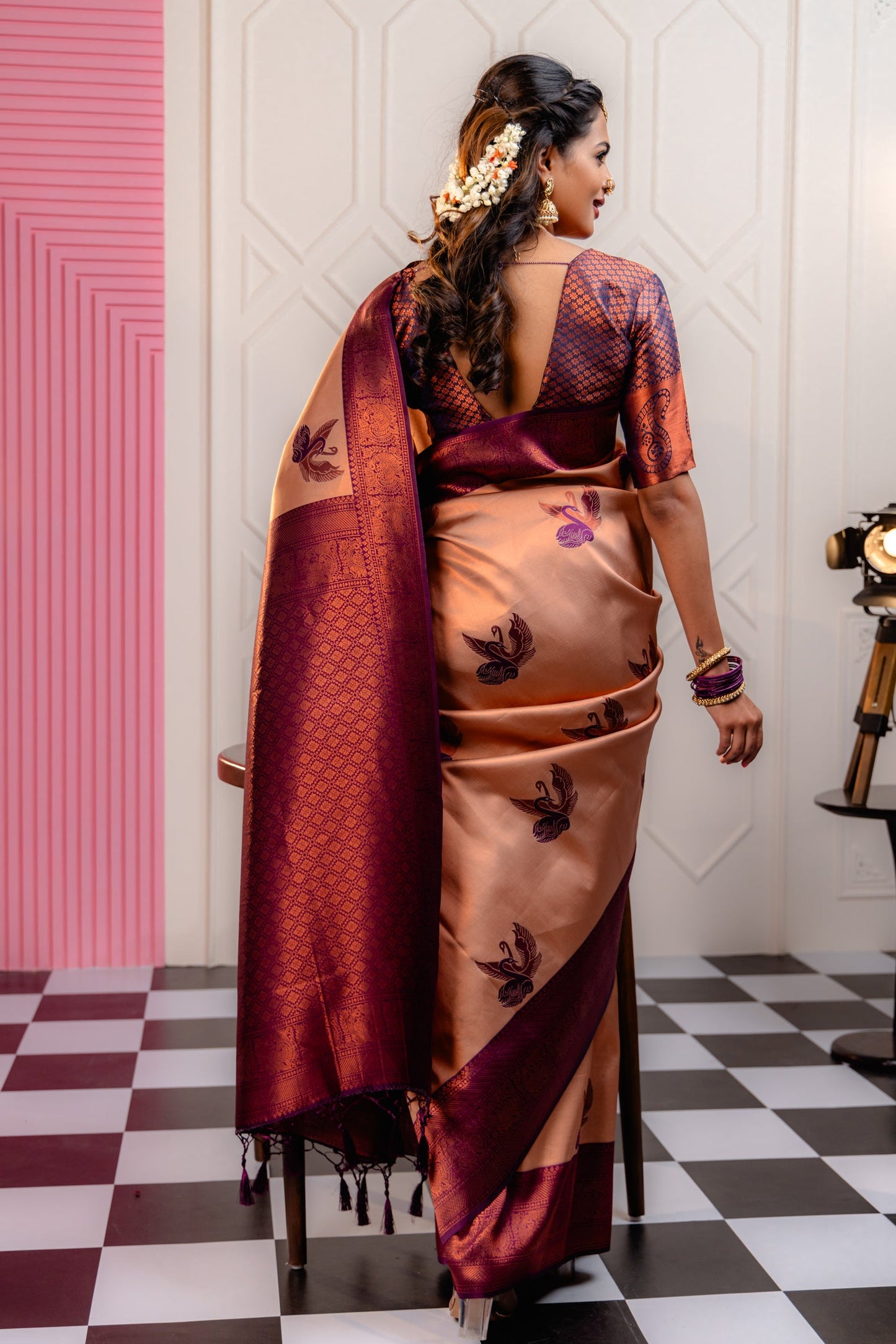 Wine-Cream Pure Soft Silk Saree With Engrossing Blouse Piece