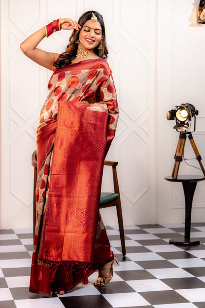 Maroon Pure Soft Silk Saree With Engrossing Blouse Piece