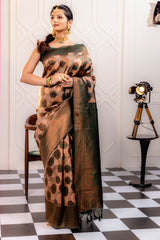 Peach Pure Soft Silk Saree With Engrossing Blouse Piece