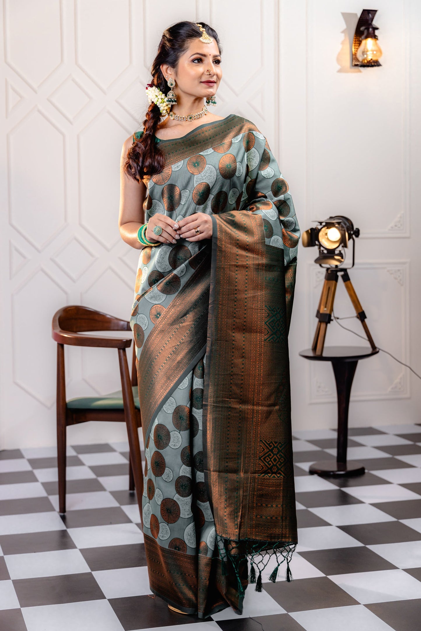 Sky Green Pure Soft Silk Saree With Engrossing Blouse Piece