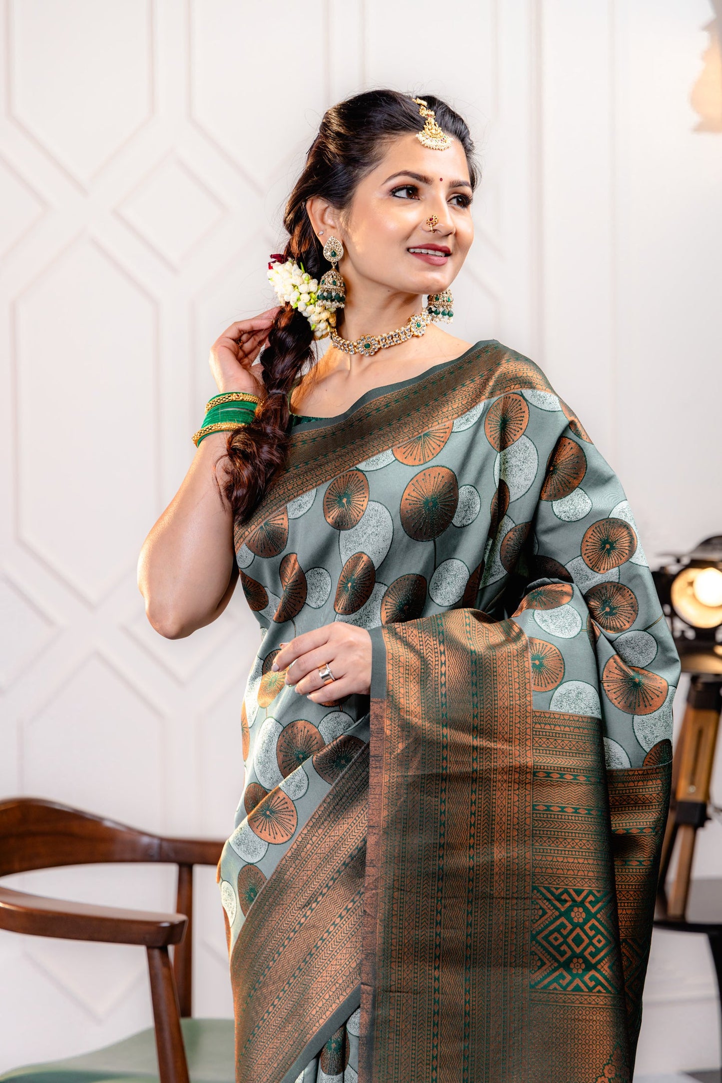 Sky Green Pure Soft Silk Saree With Engrossing Blouse Piece