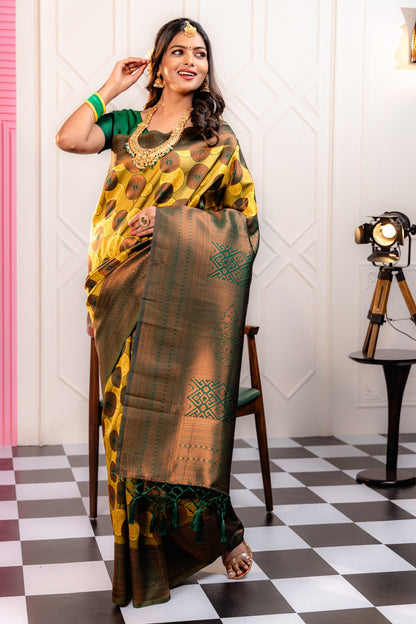 Yellow Pure Soft Silk Saree With Engrossing Blouse Piece