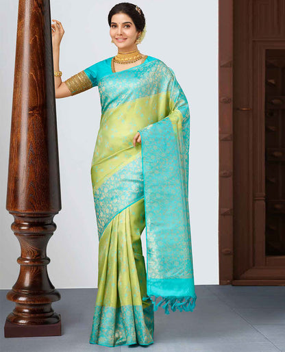 Sky Lemon Combination Pure Soft Semi Silk Saree With Attractive Blouse Piece