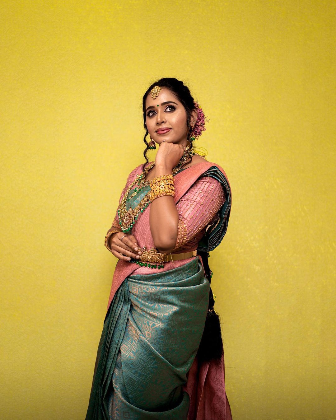 Sky & Pink Kanjivaram Pure Soft Semi Silk Saree With Unstiched Attractive Blouse Piece