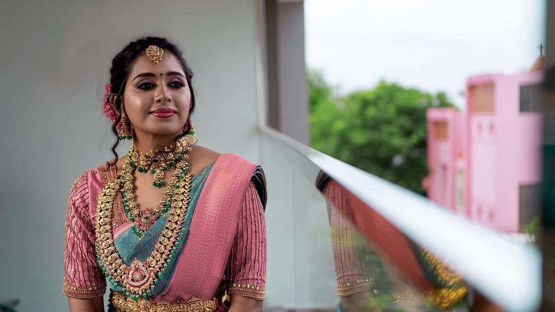 Sky & Pink Kanjivaram Pure Soft Semi Silk Saree With Unstiched Attractive Blouse Piece