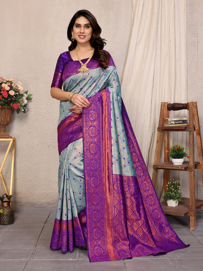 Sky Purple Pure Soft Banarasi Silk Saree With Engrossing Blouse Piece