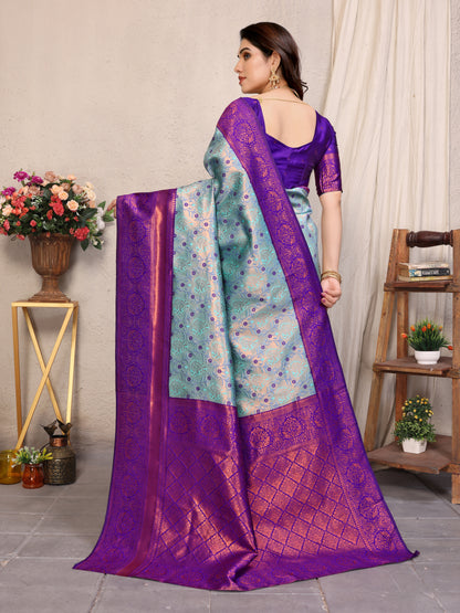 Sky Purple Pure Soft Banarasi Silk Saree With Engrossing Blouse Piece