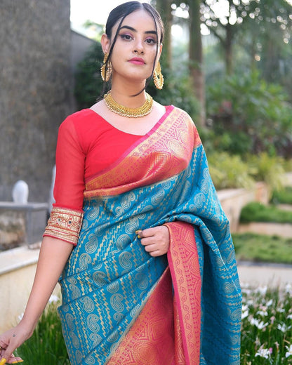 Sky Pink Combination Pure Soft Semi Silk Saree With Attractive Blouse Piece