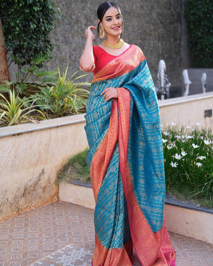 Sky Pink Combination Pure Soft Semi Silk Saree With Attractive Blouse Piece