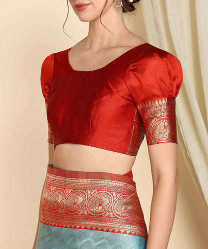 Sky Red Pure Soft Silk Saree With Engrossing Blouse Piece