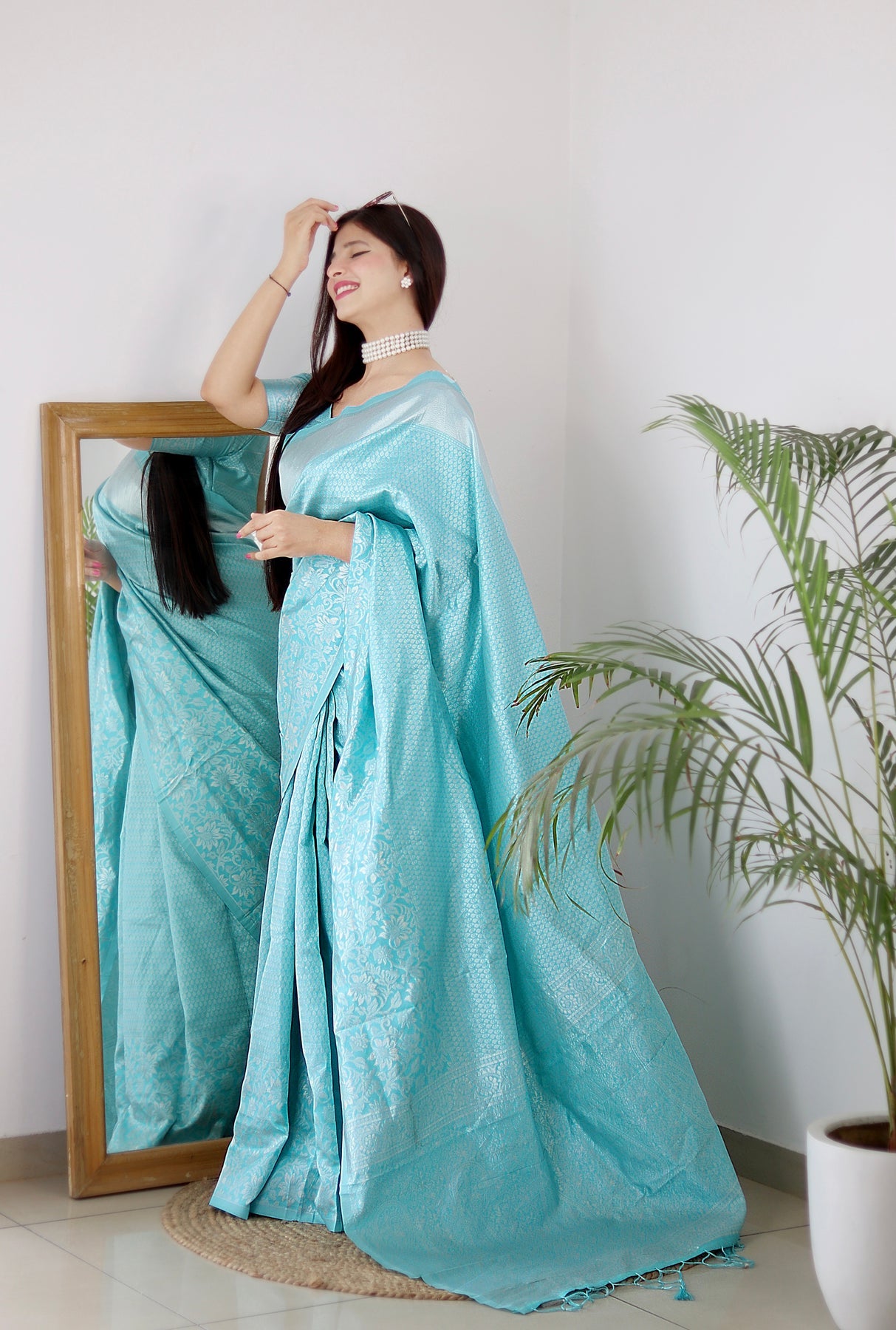 Sky Kanjivaram Pure Soft Semi Silk Saree With Unstiched Attractive Blouse Piece