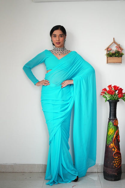 Sky Ready to Wear Georgette Saree With Unstitched Blouse Piece