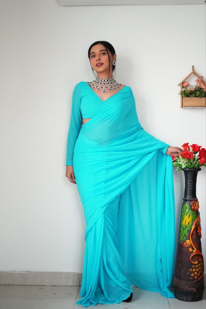 Sky Ready to Wear Georgette Saree With Unstitched Blouse Piece