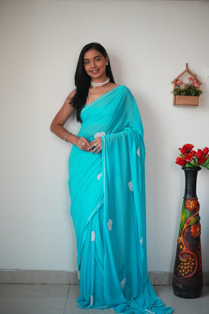 Sky Ready to Wear Georgette Saree With Unstitched Blouse Piece