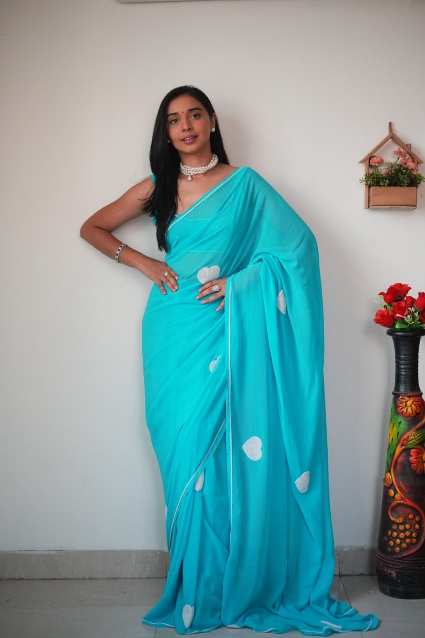 Sky Ready to Wear Georgette Saree With Unstitched Blouse Piece