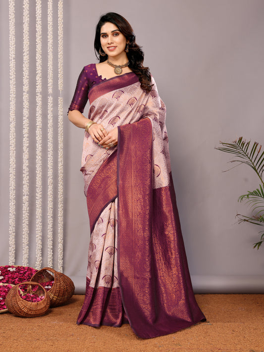 WIne Pure Soft Banarasi Silk Saree With Engrossing Blouse Piece