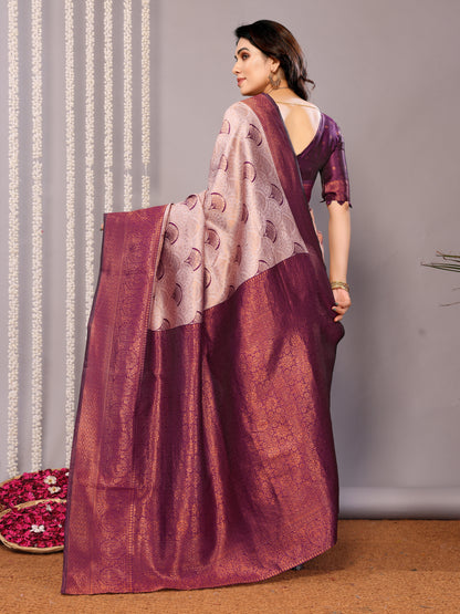 WIne Pure Soft Banarasi Silk Saree With Engrossing Blouse Piece