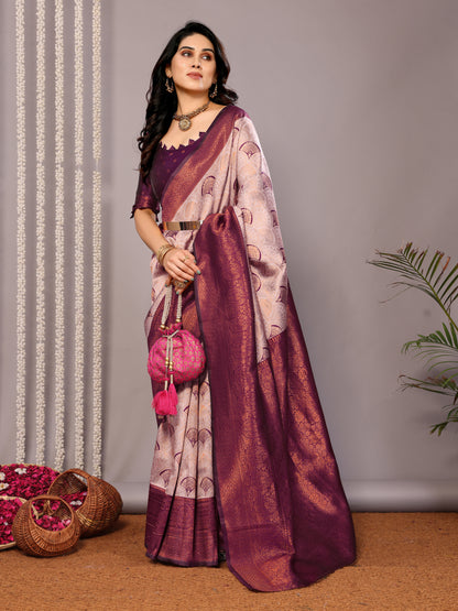 WIne Pure Soft Banarasi Silk Saree With Engrossing Blouse Piece