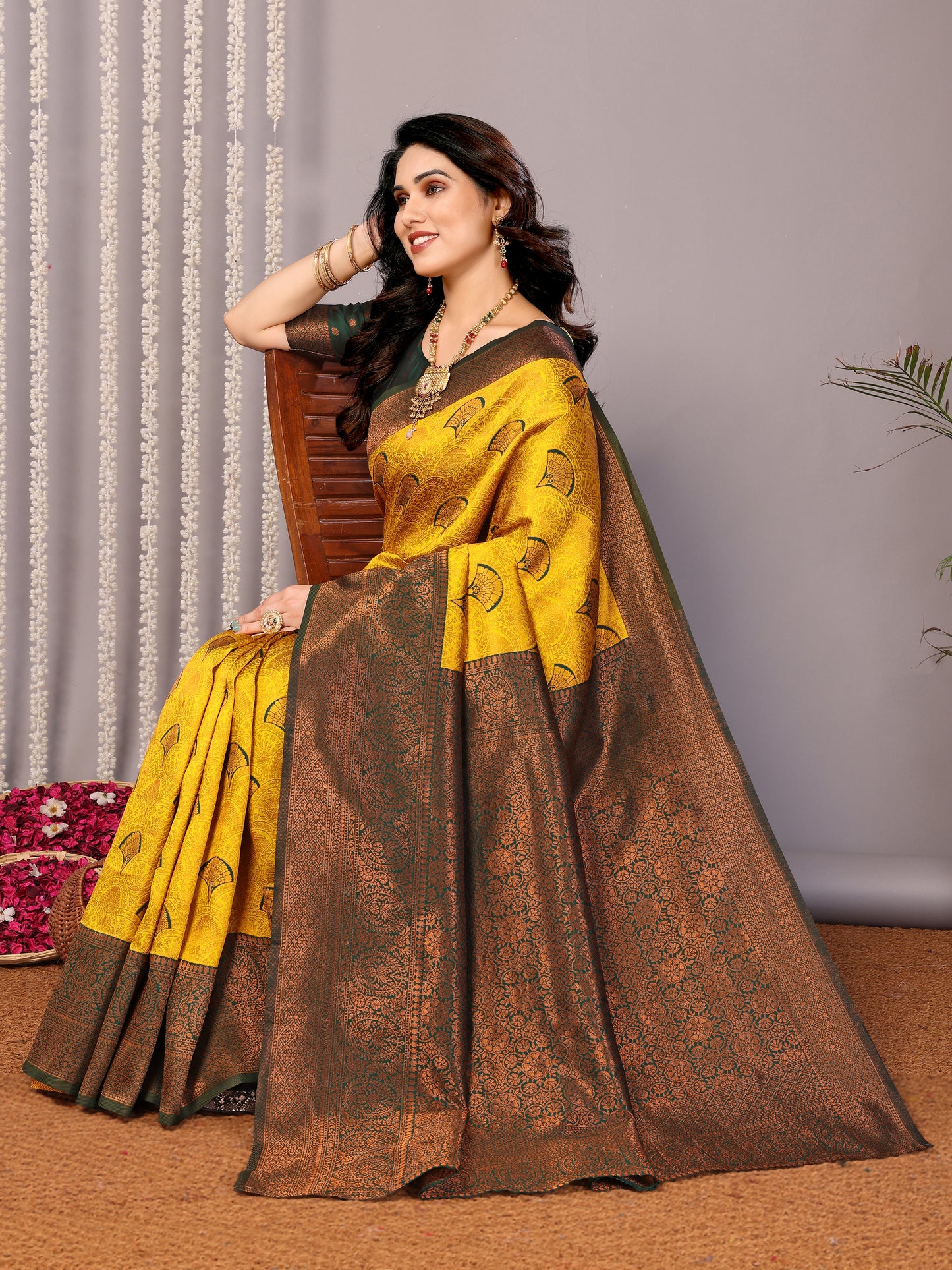 Yellow Green Pure Soft Banarasi Silk Saree With Engrossing Blouse Piece