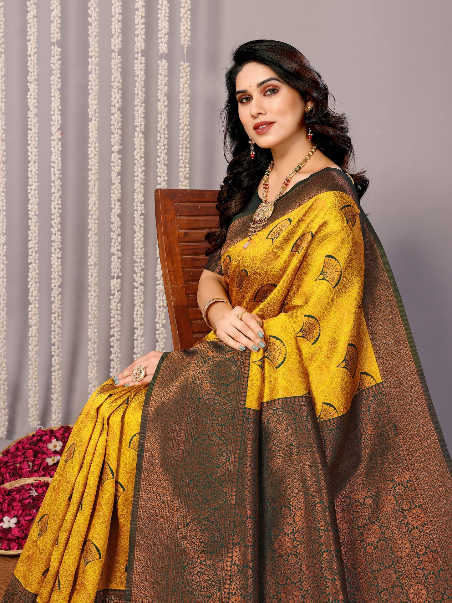 Yellow Green Pure Soft Banarasi Silk Saree With Engrossing Blouse Piece