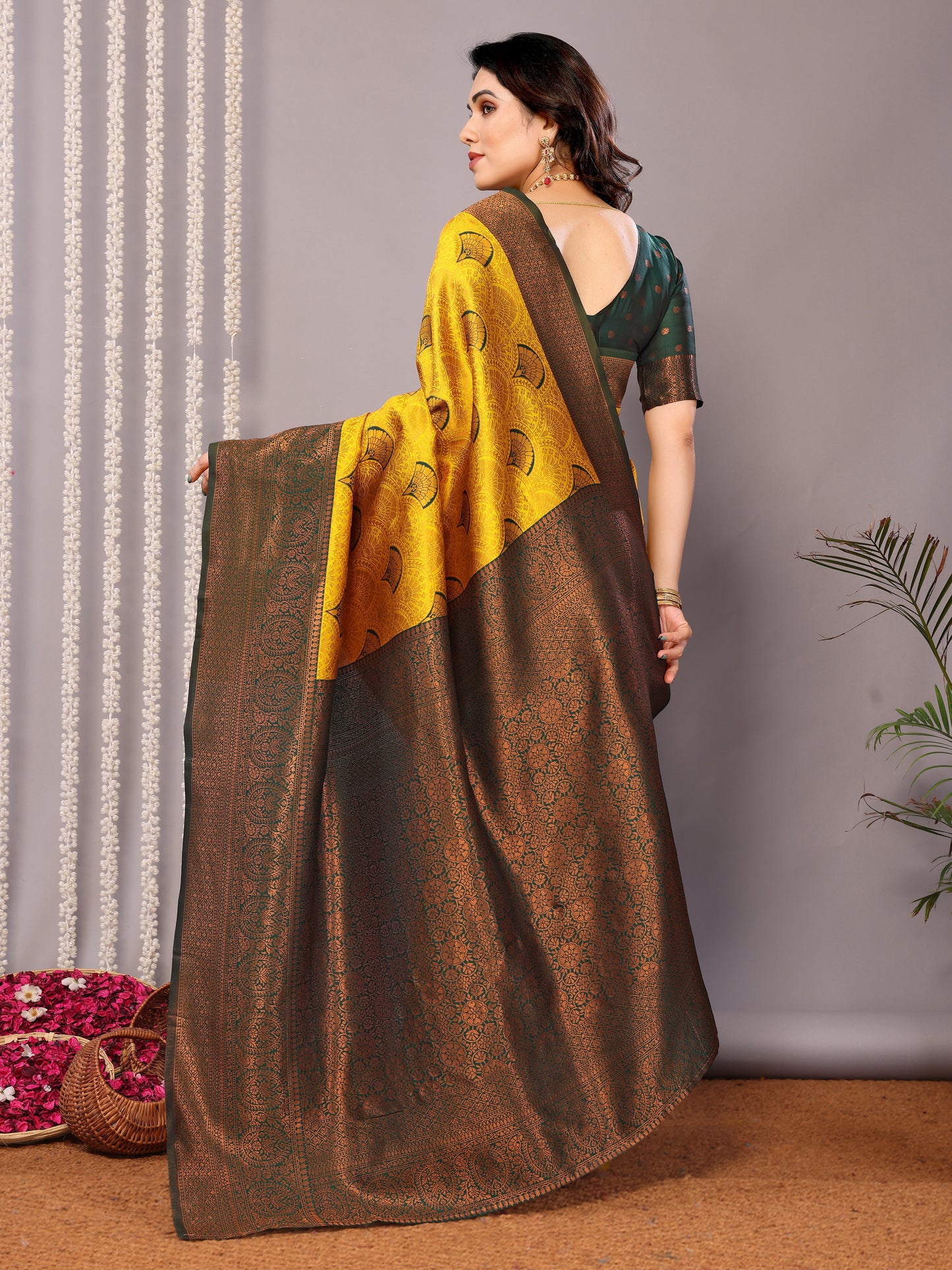 Yellow Green Pure Soft Banarasi Silk Saree With Engrossing Blouse Piece