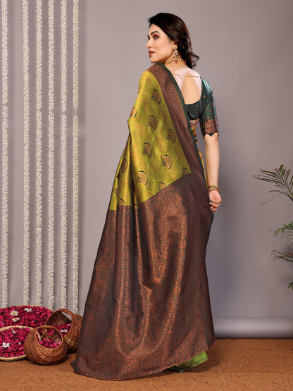 Pista-Green Pure Soft Banarasi Silk Saree With Engrossing Blouse Piece