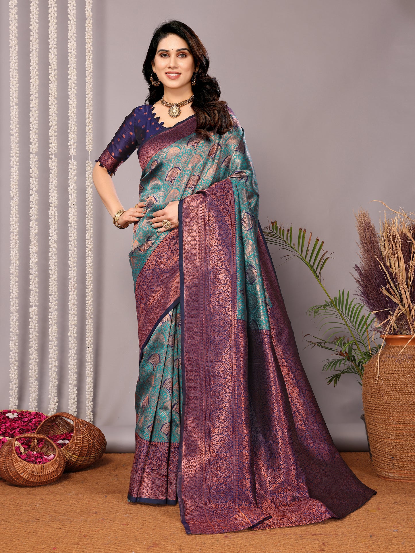 Rama-Neavy-Blue Pure Soft Banarasi Silk Saree With Engrossing Blouse Piece