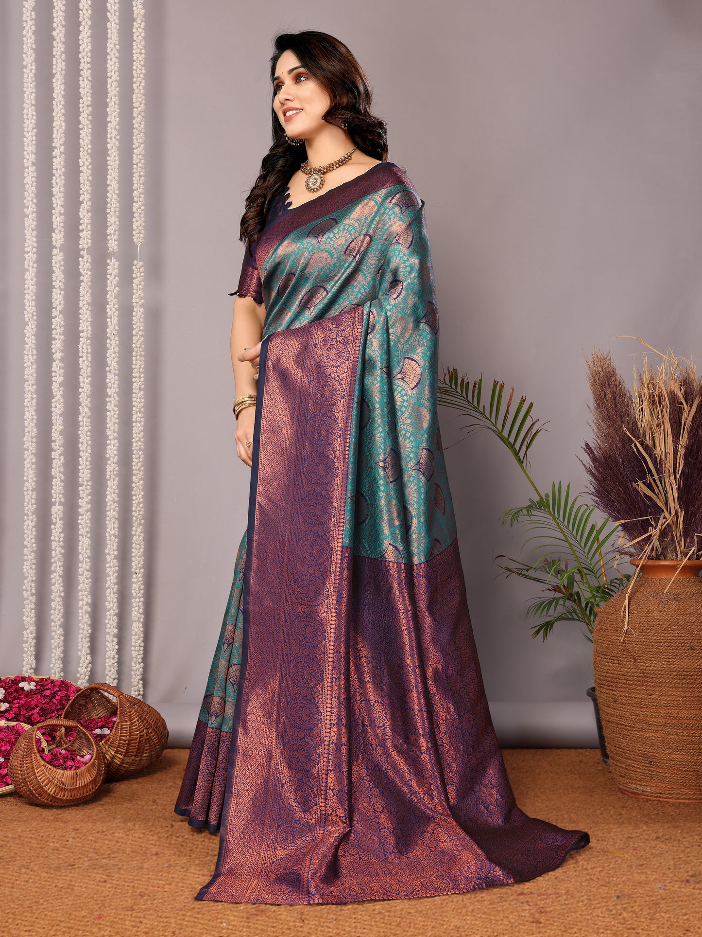 Rama-Neavy-Blue Pure Soft Banarasi Silk Saree With Engrossing Blouse Piece