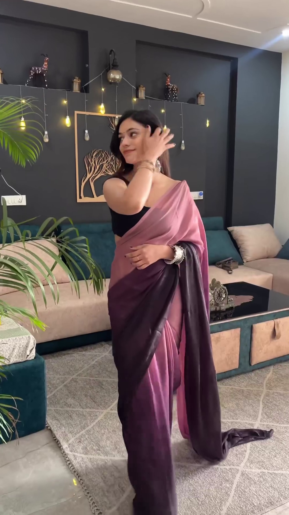 Wine Ready to Wear Chiffon Saree With Unstitched Blouse Piece