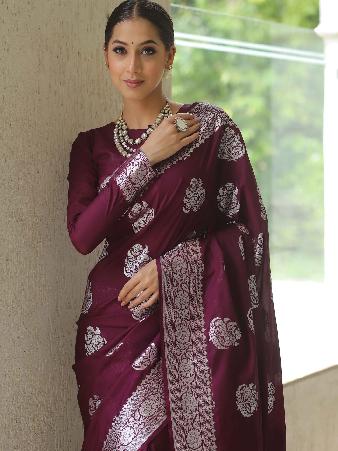 Wine Kanjivaram Pure Soft Semi Silk Saree With Unstiched Attractive Blouse Piece