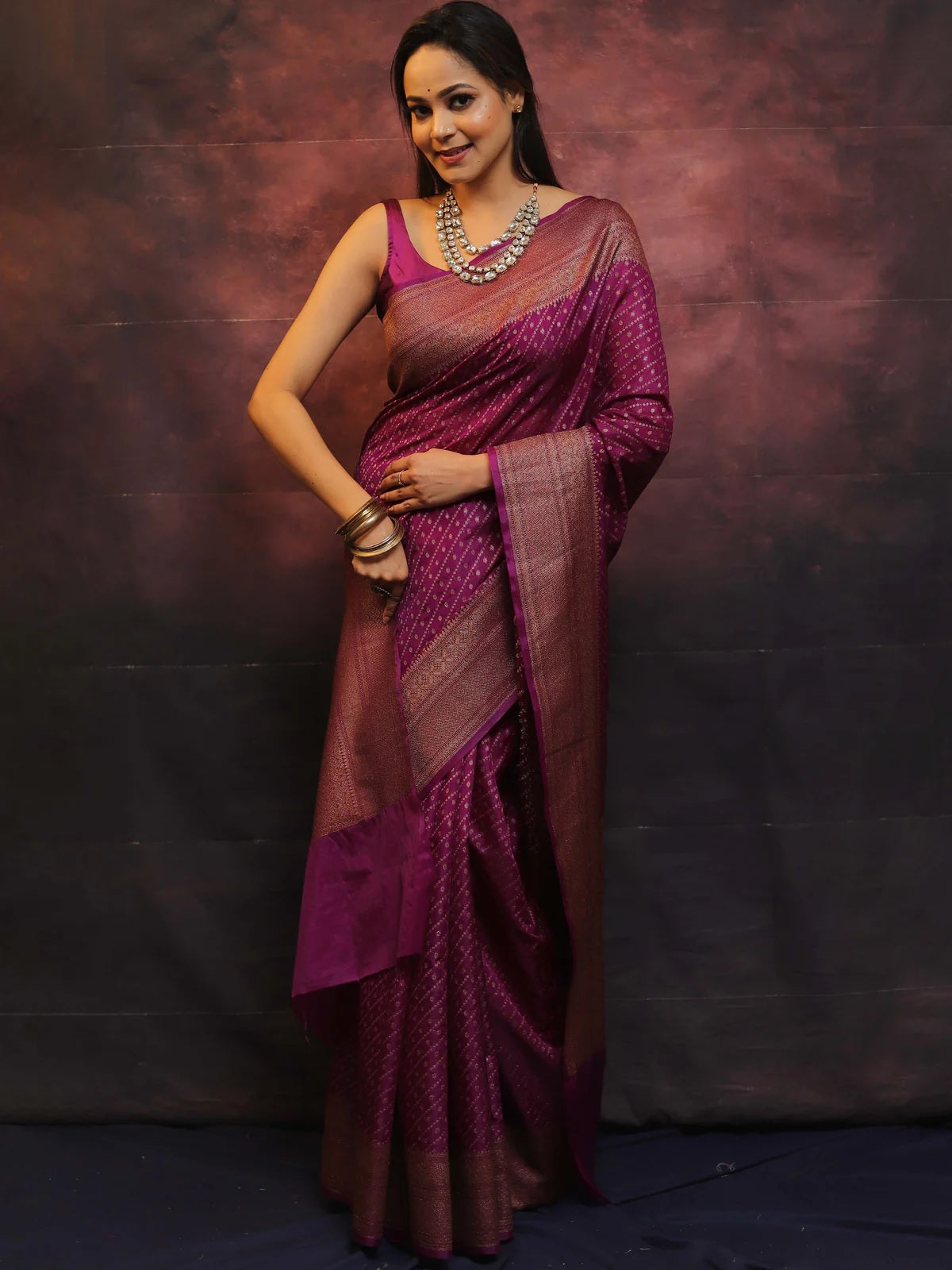 Wine Combination Pure Soft Semi Silk Saree With Attractive Blouse Piece