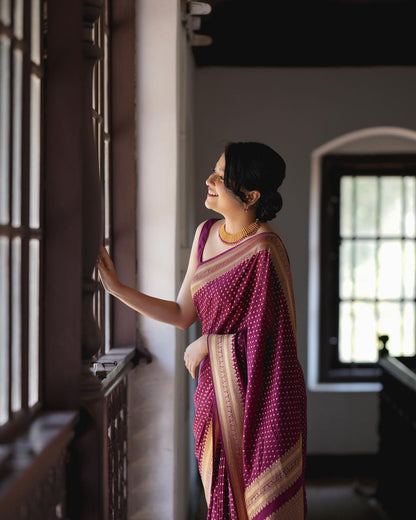 Wine Pure Soft Silk Saree With Engrossing Blouse Piece