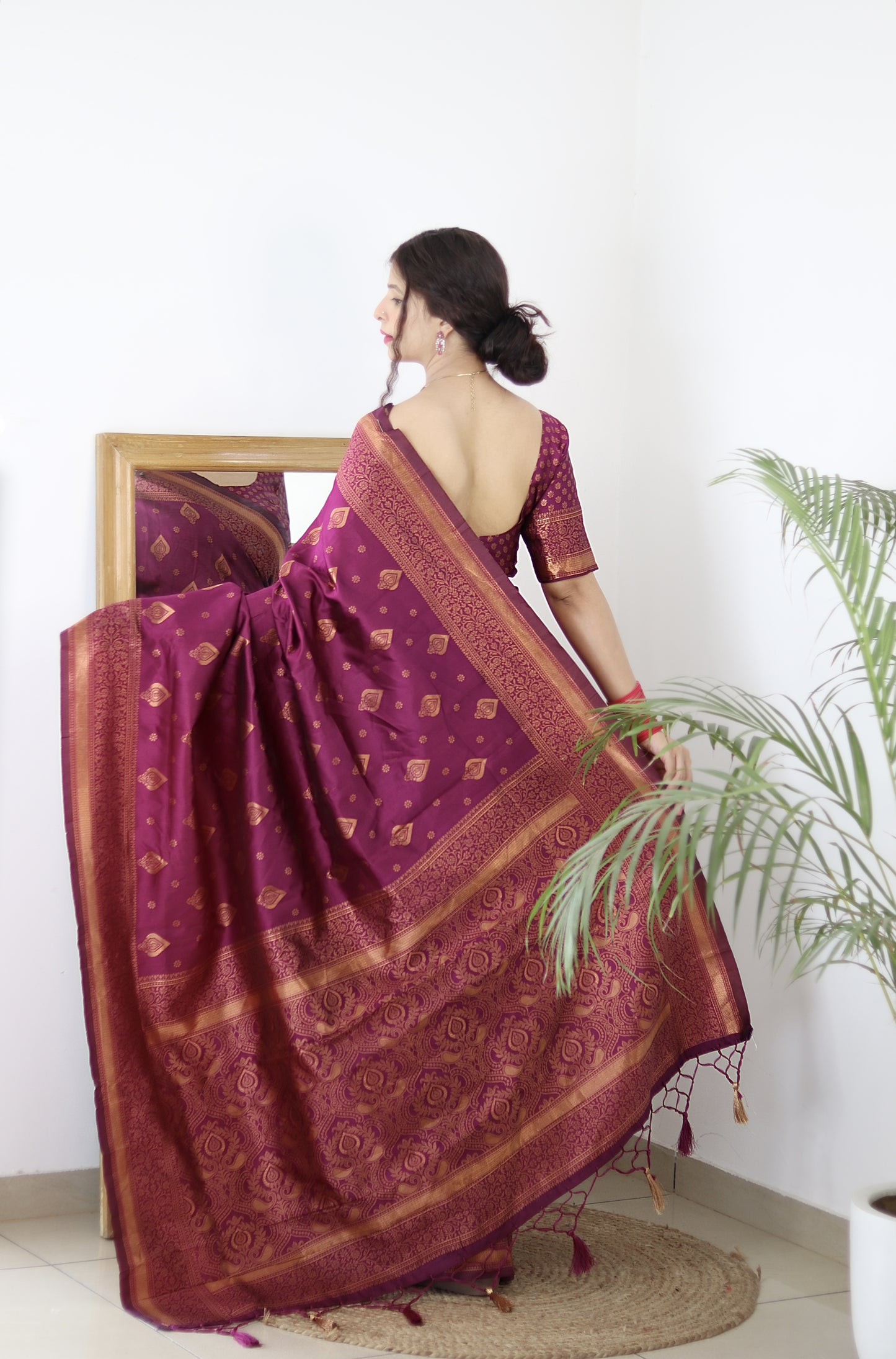 wine Kanjivaram Pure Soft Semi Silk Saree With Unstiched Attractive Blouse Piece