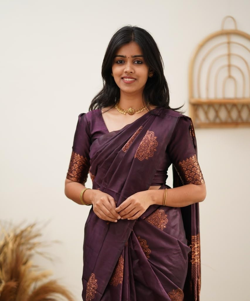 Wine Combination Pure Soft Silk Saree Stylish Blouse Piece