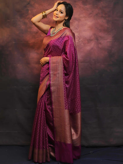 Wine Combination Pure Soft Semi Silk Saree With Attractive Blouse Piece