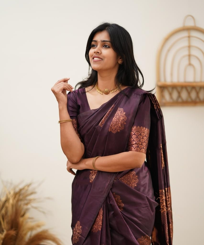 Wine Combination Pure Soft Silk Saree Stylish Blouse Piece