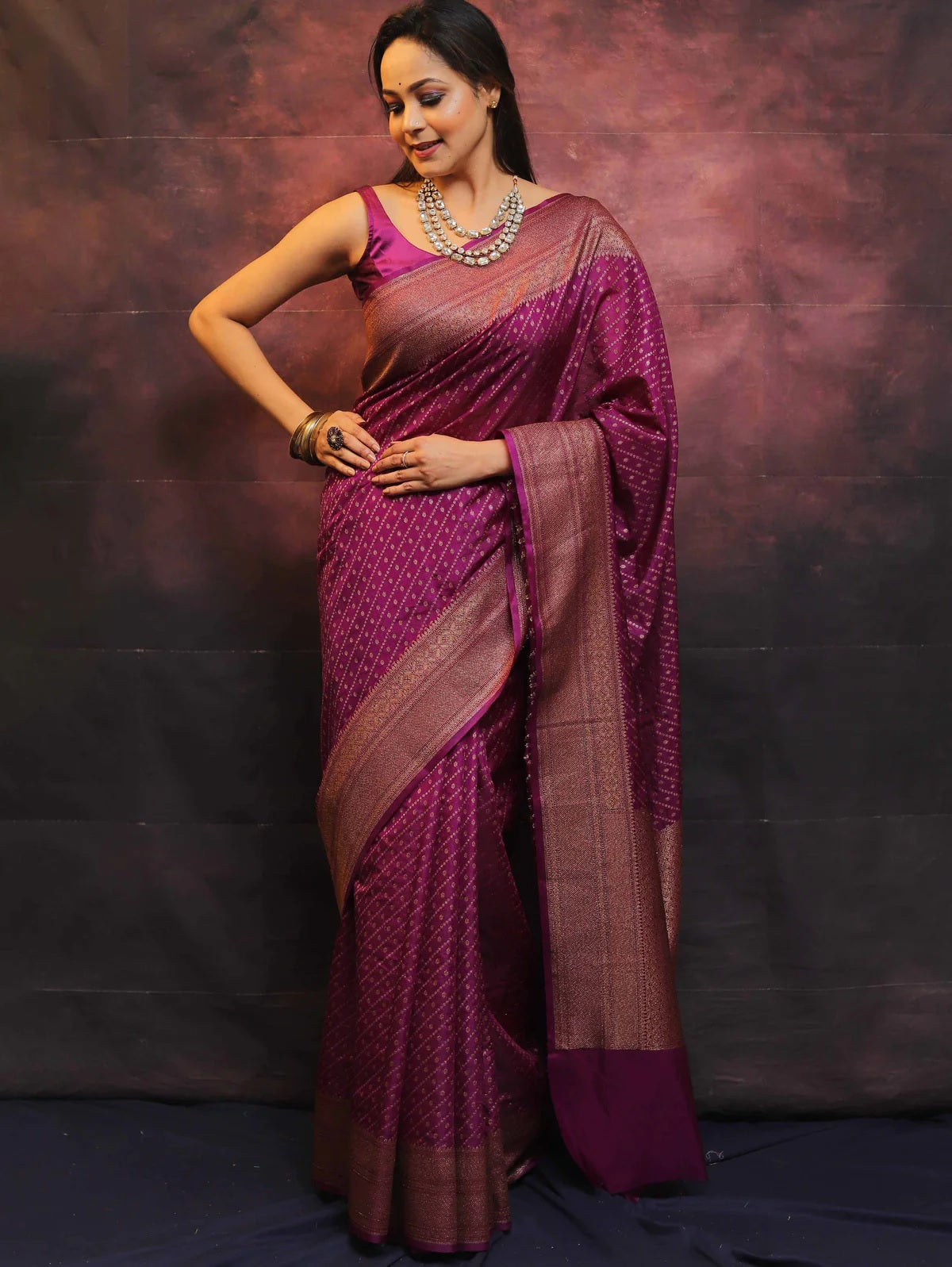 Wine Combination Pure Soft Semi Silk Saree With Attractive Blouse Piece