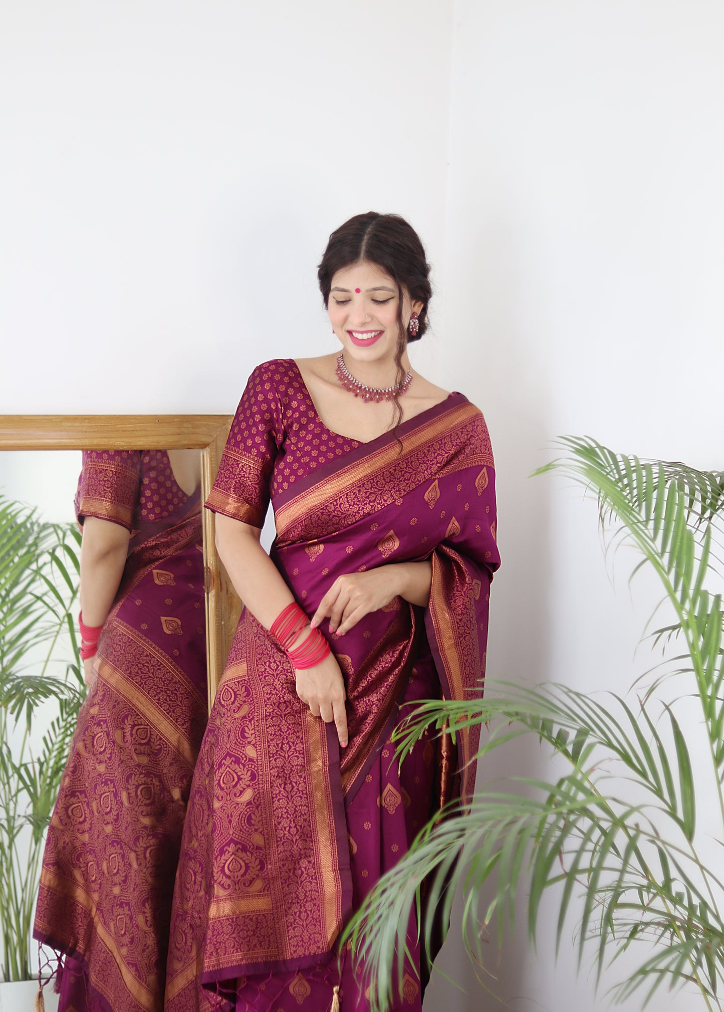 wine Kanjivaram Pure Soft Semi Silk Saree With Unstiched Attractive Blouse Piece