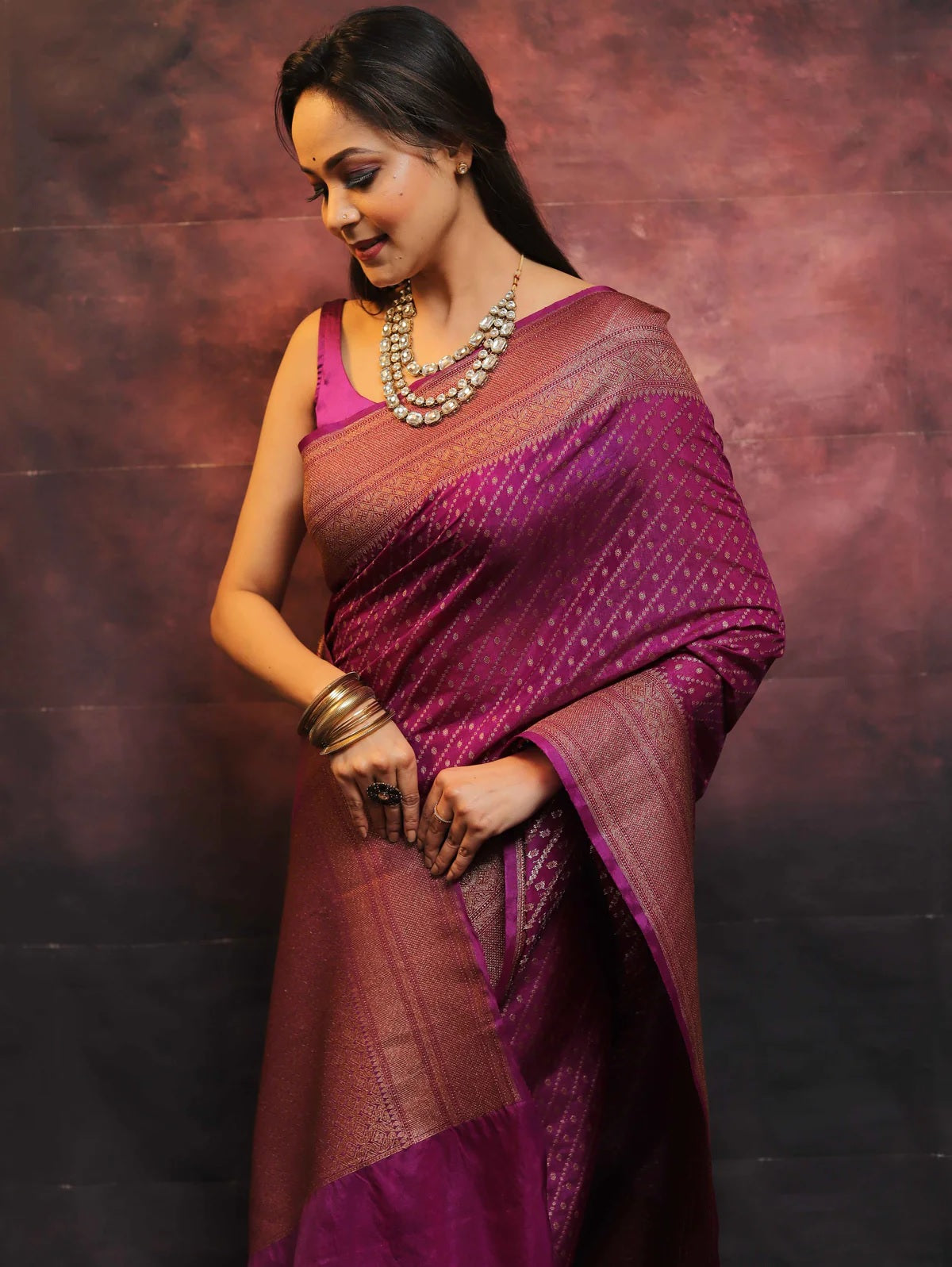 Wine Combination Pure Soft Semi Silk Saree With Attractive Blouse Piece