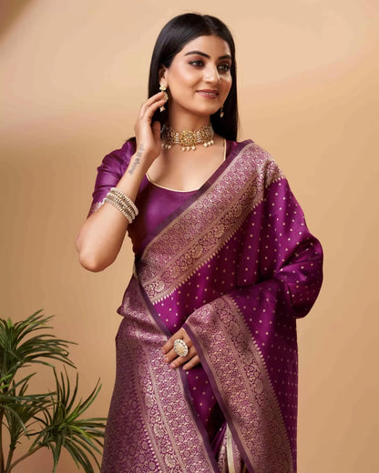 Wine Pure Soft Silk Saree With Engrossing Blouse Piece