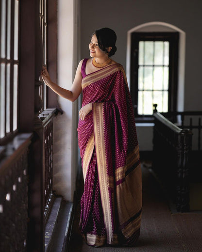 Wine Pure Soft Silk Saree With Engrossing Blouse Piece