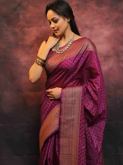 Wine Combination Pure Soft Semi Silk Saree With Attractive Blouse Piece